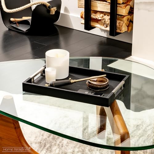 White Marble Faux Leather Decorative Tray with Handles D972626