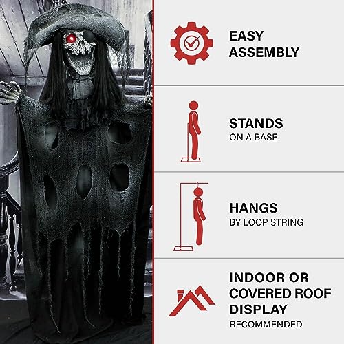 Haunted Hill Farm 5.25-ft Standing Gravekeeper Animatronic with Red LED Eyes and Sound Effects X9371