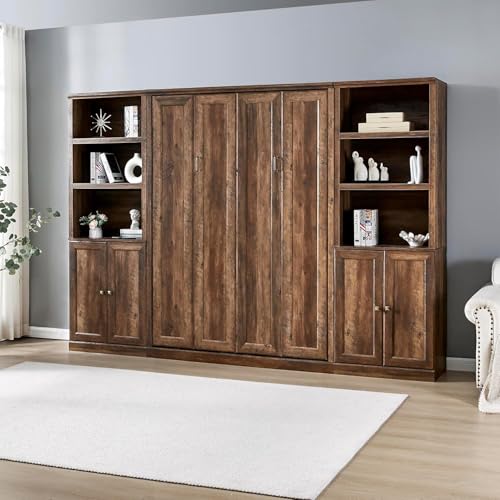 MERITLINE Queen Murphy Bed with Storage Bookcase and Charging Station E996
