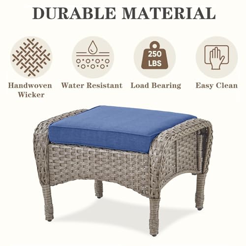 Outdoor Wicker Swivel Rocker Chairs Set of 2 with Rattan Side Table, Brown/Blue B592