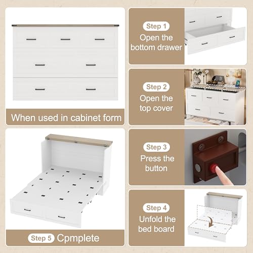 Queen Size Murphy Bed Cabinet with Charging Station, White P336686