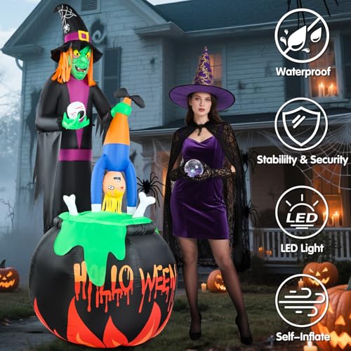 Halloween Inflatables Witch Blowup Yard Decor with LED Lights B39510