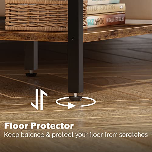 SUPERJARE Nightstand with Charging Station, Fabric Drawer, 3-Tier Storage, Walnut K366263