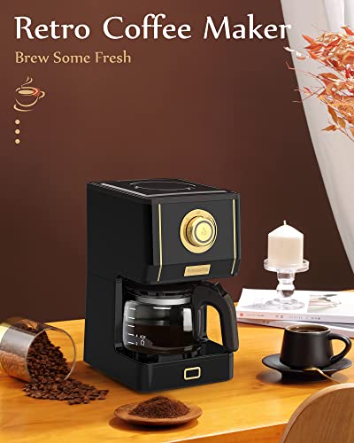 Amaste Drip Coffee Maker, 25 Oz Glass Pot, Retro Style with Reusable Filter Y974