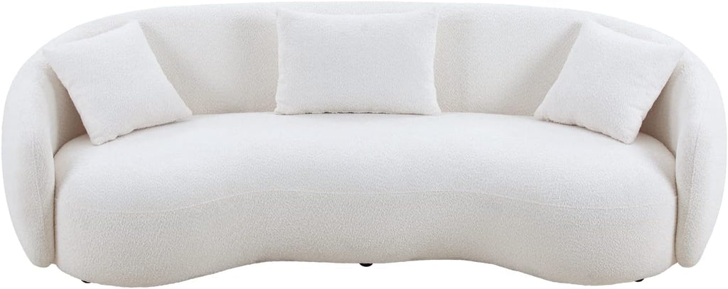 Curved Boucle Upholstered Cloud Couch with 3 Throw Pillows, Beige O9888