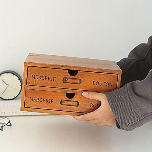 Vintage 16-Drawer Wooden Desktop Organizer with Iron Label Holders N538