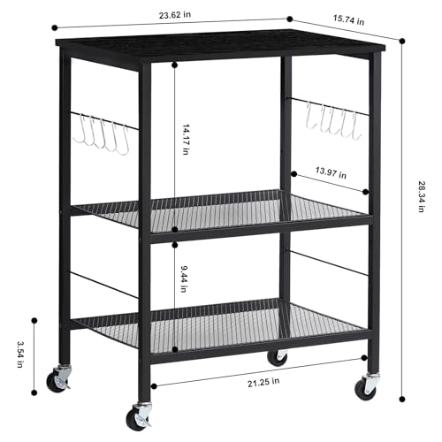 LIANTRAL 3 Tier Rolling Cart, Brown Kitchen Storage Cart on Wheels M635