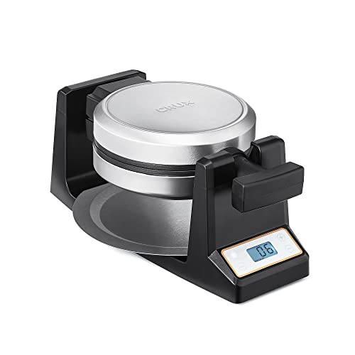 CRUX Double Rotating Belgian Waffle Maker, Keto Chaffles Iron with Nonstick PFOA Free Copper Plates for Easy Food Release, Browning Control and Removable Drip Tray, Stainless Steel