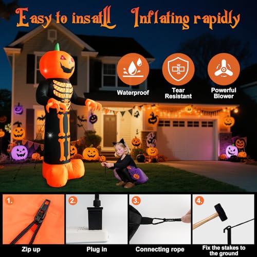 HFO 8 FT Halloween Inflatable Pumpkin Reaper Ghost with LED Lights W411