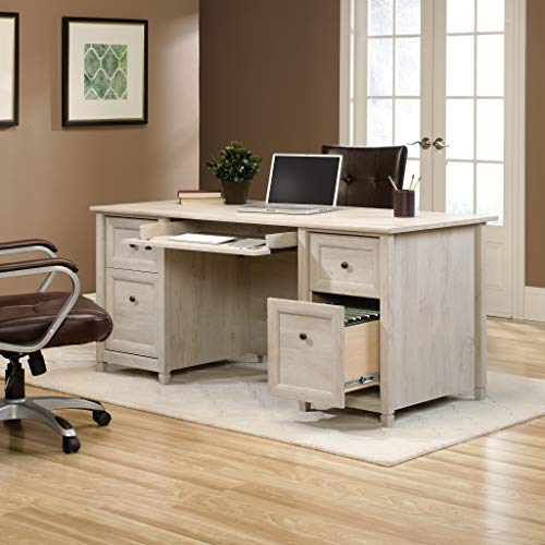Sauder Edge Water Executive Desk with File Drawer Storage, Estate Black T96227