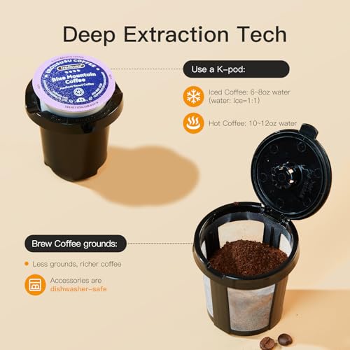 Mini Hot and Iced Coffee Maker Single Serve for K Cup and Ground, Classic Black O715039