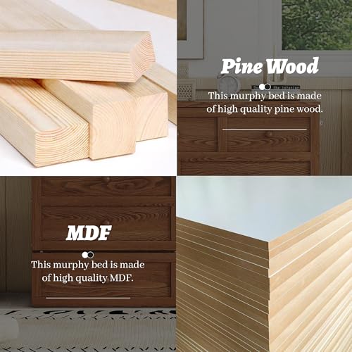 Queen Murphy Bed Cabinet with Storage Drawer and Charging Station, Solid Pine, White A401