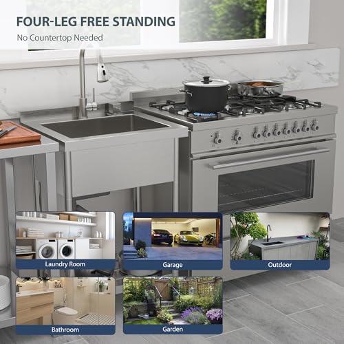 Lordear Stainless Steel Utility Sink 24 Inch Single Bowl Freestanding O589484