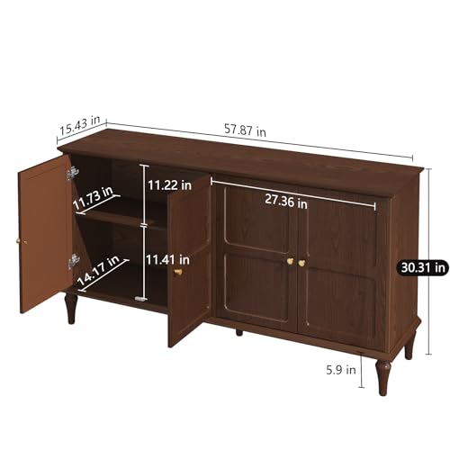 ARTPOWER Sideboard Buffet Cabinet with Storage, 58'' Mid-Century Modern, Brown M393886