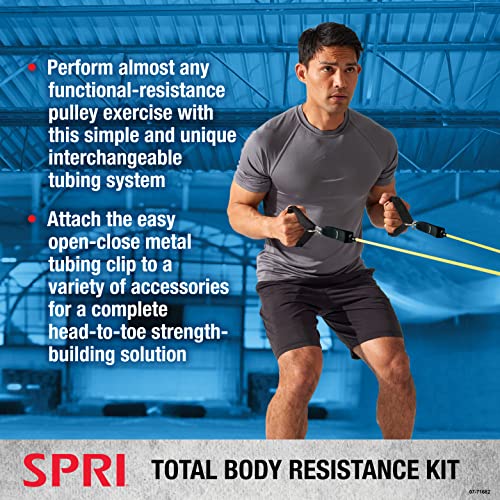 SPRI Resistance Band Kit with Interchangeable Tubes, Padded Handles, Door Anchor and Carry Bag G6755