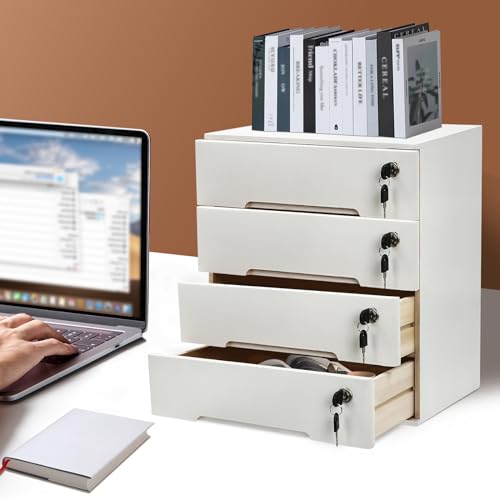 4 Drawers Wood Storage Cabinet with Lockable Drawers, Walnut S9586