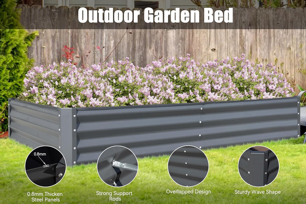 Galvanized Raised Garden Bed 8x4x1 ft Outdoor Metal Planter Box Gray Z919230