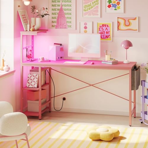 Bestier Gaming Desk with LED Lights, 51.3 Inch Computer Desk Q970
