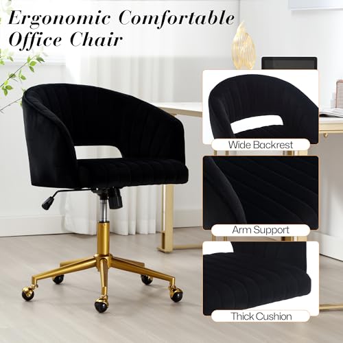Modern Corduroy Swivel Desk Chair with Gold Base, Black Z8760