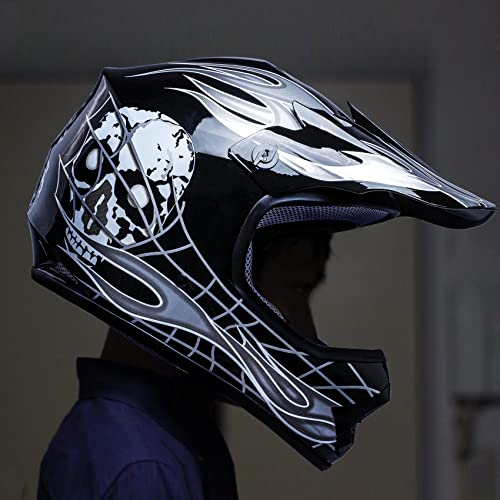 SLMOTO Dot Youth Kids Motocross Offroad Helmet with Goggles and Gloves Blue Skull D851858