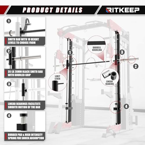 RitKeep PMAX 5600 Pro Smith Machine, All-in-One Home Gym with 2200lb Capacity and 320lb Weight Stack H2625