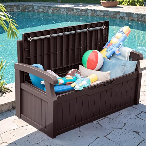 Greesum 80 Gallon Outdoor Storage Bench, Resin Patio Furniture, Dark Black I77551