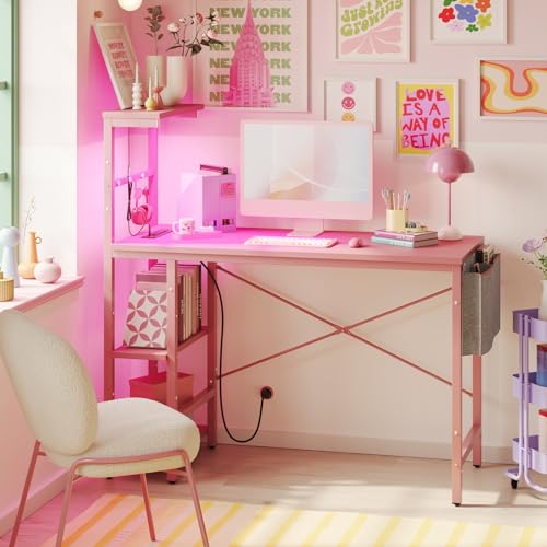 Bestier Gaming Desk with LED Lights, 51.3 Inch Computer Desk Q970