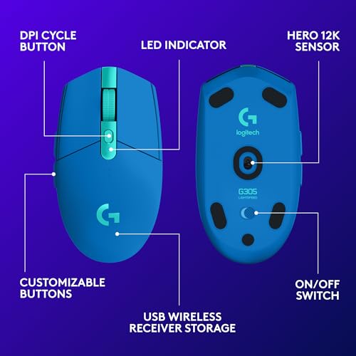 Logitech G305 LIGHTSPEED Wireless Gaming Mouse, Hero 12K Sensor, Black O4133