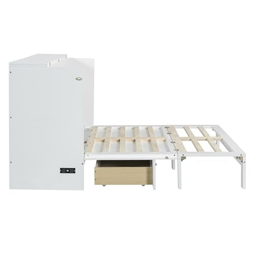 Harper & Bright Designs Queen Murphy Bed Cabinet with USB Charging Station, White D9669