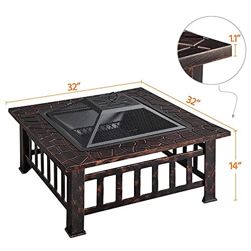 Yaheetech Fire Pit Table 32in Square Metal Outdoor Patio Fireplace L506