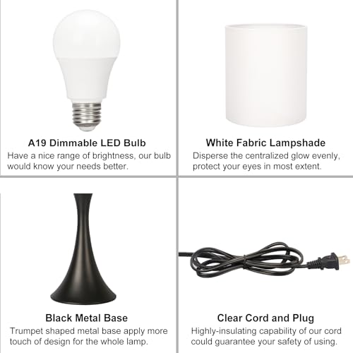 Dimmable Bedside Lamp with Touch Control, Beige Shade, LED Bulb Included S148