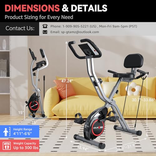Foldable Exercise Bike with 16-Level Magnetic Resistance for Home T532