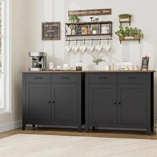 HORSTORS Kitchen Storage Cabinet, Farmhouse Buffet with 2 Drawers and 2 Doors, Grey A4009