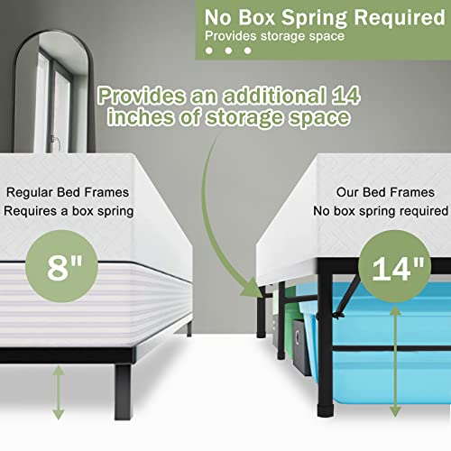Twin Sturdy Steel Bed Frame 14 Inch Metal Platform with Underbed Storage Black Y955