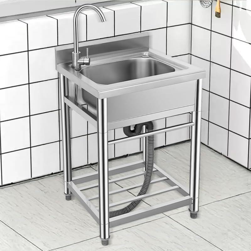Stainless Steel Utility Sink with Faucet, Single Bowl, Free Standing D375