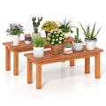 Tangkula Wooden Plant Stand, Outdoor Indoor Solid Wood Flower Pot Holder Display Shelf with Teak Oil Finish, Slatted Top, Rustic Plant Rack for Patio Garden Entryway Porch