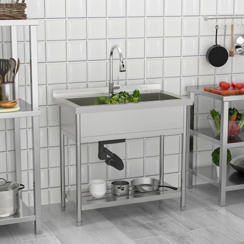 Lordear Stainless Steel Utility Sink 24 Inch Single Bowl Freestanding O589484