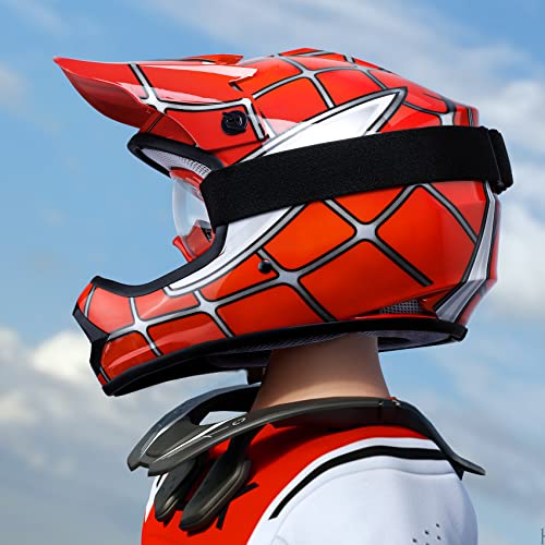 SLMOTO Dot Youth Kids Motocross Offroad Helmet with Goggles and Gloves Blue Skull D851858