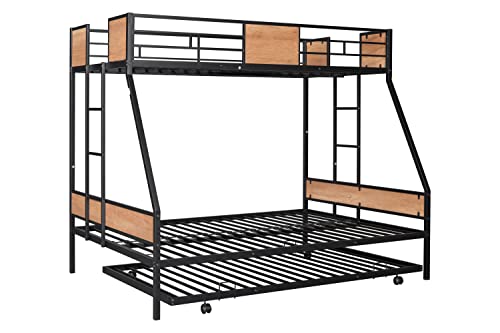 Twin Over Full Metal Bunk Bed with Trundle, Black I57696