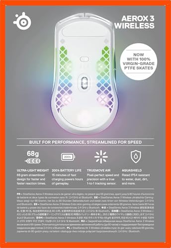 SteelSeries Aerox 3 Wireless Holey RGB Gaming Mouse, Ultra-lightweight, Onyx O713