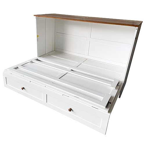 Queen Size Solid Pine Murphy Bed Chest with Charging Station and Storage Drawer K498