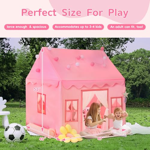 Kids Tent Playhouse with Star Lights, Flags and Tote Bags, Washable Teepee for Boys & Girls V1120