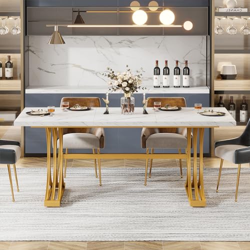 Tribesigns 63-Inch Rectangular Dining Table for 4 to 6, Grey Top with Metal Legs H560