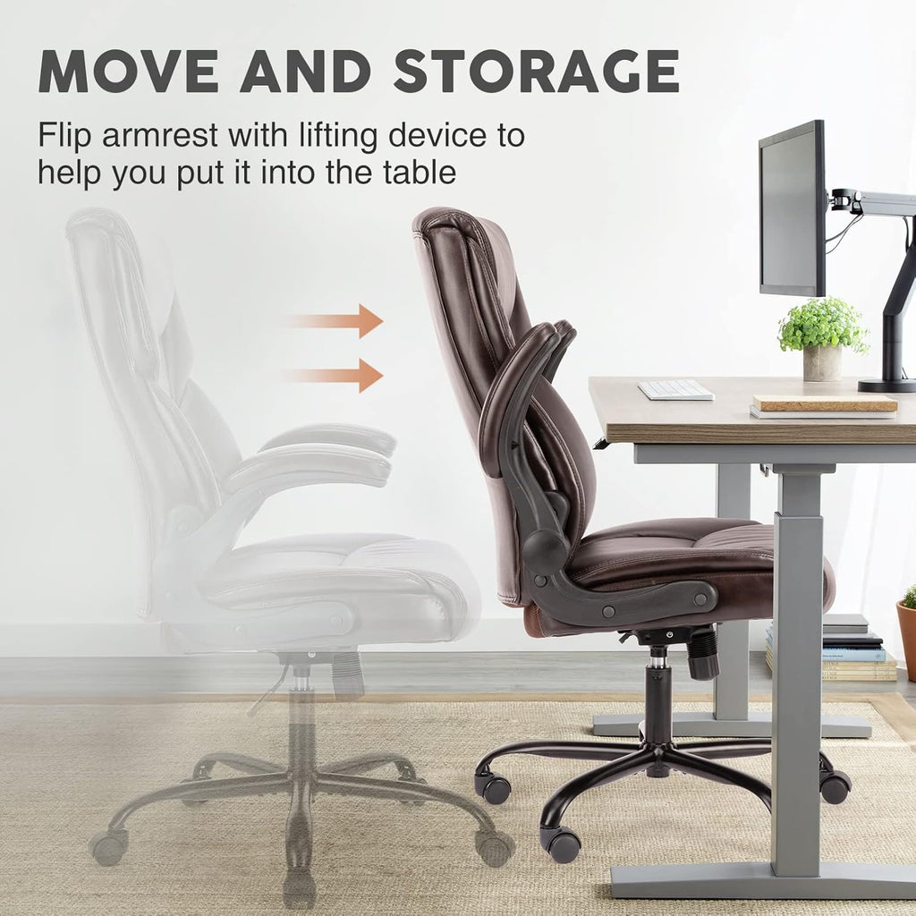 Executive PU Leather High Back Ergonomic Office Chair, Brown D65245