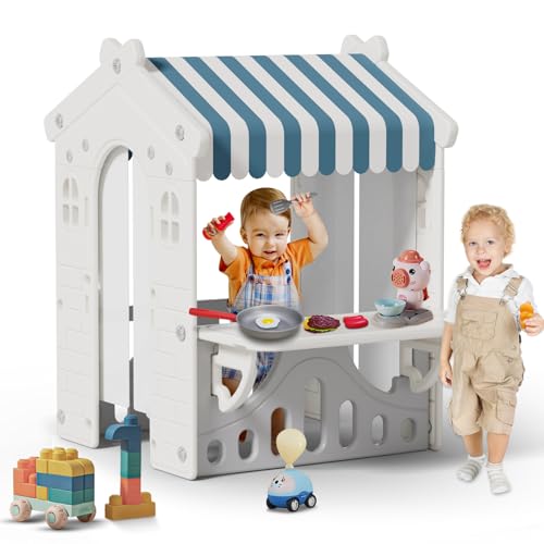 BIERUM Kids Playhouse with Pretend Play Kitchen Toys, Blue W6825