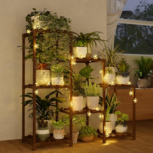 Bamworld Plant Stand Indoor Outdoor Wood Plant Rack 3 Tier Ladder D51744