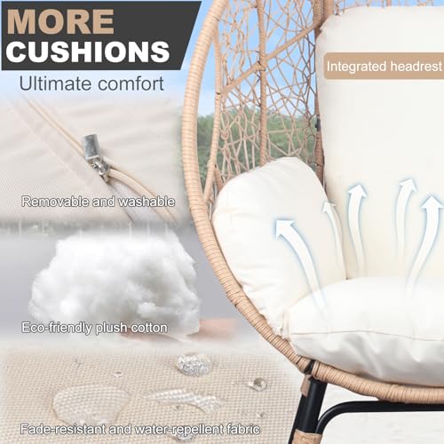 Patio PE Wicker Egg Chair with Rattan Beige Cushion, 2 Pieces P34252