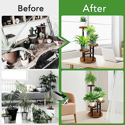 AUGOSTA 5 Tier Plant Stand, Tall Metal Wood Shelf for Indoor Outdoor Garden O47518