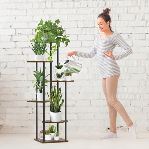 6 Tier Metal Wood Corner Plant Stand Indoor Outdoor H78199