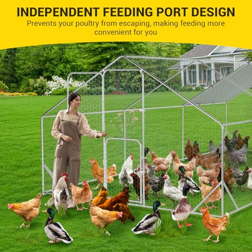 Large Metal Chicken Coop with Run Walk-in Poultry Cage Outdoor Backyard Farm I98427